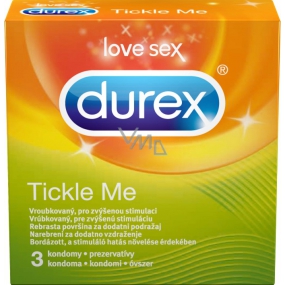 Durex Tickle Me farebný kondóm s vrúbkovaným povrchom nominálna šírka: 53 mm 3 kusy