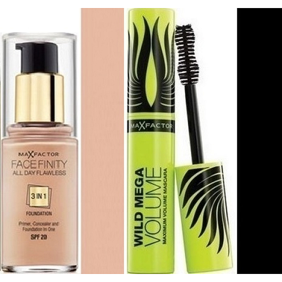 Max Factor Facefinity All Day Flawless 3v1 make-up 50 Natural 30 ml + Wild Mega Volume riasenka čierna 11 ml