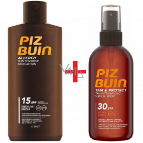 Piz Buin Allergy SPF15 krém na ochranu pred slnkom 200 ml + olej na ochranu pred slnkom Tan & Protect SPF30 150 ml sprej, duopack