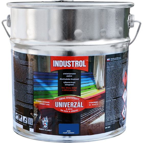Industrol S2013 univerzál lesk vrchná farba na kov a drevo, 4550 modrá návestná, 9 l
