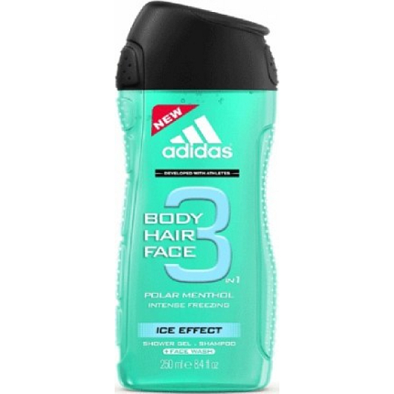 Adidas Ice Effect 3v1 Face sprchový gél na telo, vlasy a tvár pre mužel 250 ml
