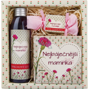 Bohemia Gifts Pre mamičku sprchový gél 200 ml + ručne vyrábané mydlo 30 g + dekoračné Kachlík 10 x 10 cm, kozmetická sada