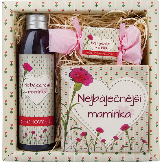 Bohemia Gifts Pre mamičku sprchový gél 200 ml + ručne vyrábané mydlo 30 g + dekoračné Kachlík 10 x 10 cm, kozmetická sada