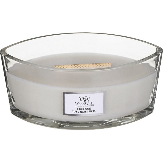 Woodwick Solar Ylang - Slnečné Ylang vonná sviečka s dreveným širokým knôtom a viečkom loď 453 g