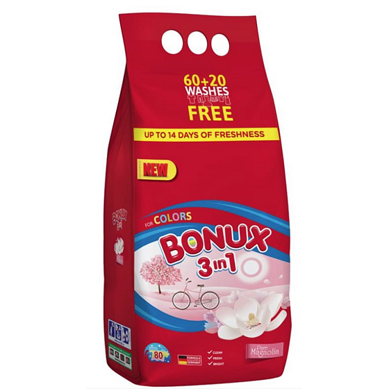 Bonux Color Pure Magnolia 3v1 prací prášok na farebnú bielizeň 60 + 20 dávok 6 kg