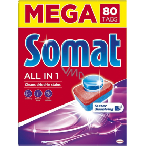 Somat All In 1 8 Actions tablety do umývačky sa silou kyseliny citrónovej pre čisté a žiarivé riadu 80 kusov