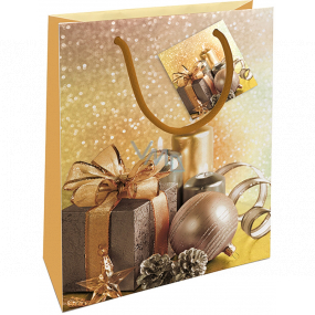 Nekupto Darčeková papierová taška 23 x 18 x 10 cm Vianočná zlatá s darčekom
