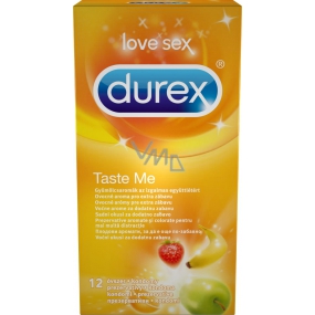 Durex Taste Me farebný kondóm s vrúbkovaným povrchom nominálna šírka: 53 mm 12 kusov