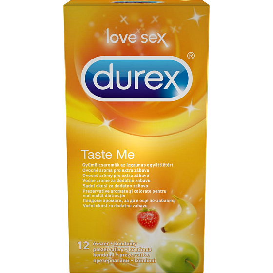 Durex Taste Me farebný kondóm s vrúbkovaným povrchom nominálna šírka: 53 mm 12 kusov