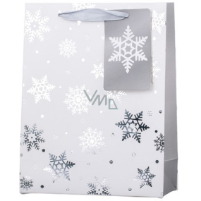 Emocio Darčeková papierová taška 18 x 23 cm Vianočná strieborná snehová vločka