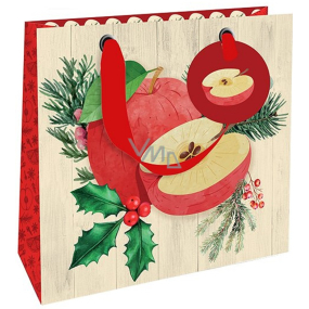 Nekupto Darčeková papierová taška luxusná 18 x 16 cm Vianočné jablká