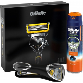 Gillette Fusion Proshield holiaci strojček + náhradné hlavice 1 kus + gél na holenie 170 ml + Cestovné puzdro, kozmetická sada, pre mužov
