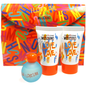 Moschino I Love Love Set de Luxe toaletná voda 4,9 ml + sprchový gél 25 ml + telové mlieko 25 ml, darčeková sada