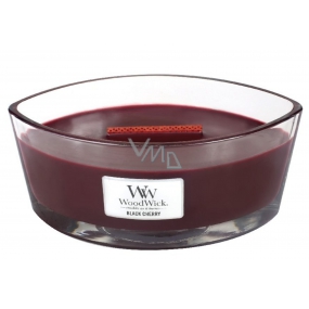 Woodwick Black Cherry - Čierna čerešňa vonná sviečka s dreveným širokým knôtom a viečkom sklo loď 453 g