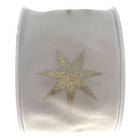 Ditipo Stuha látková s drôtikom biela zlaté hviezdy 2 mx 40 mm