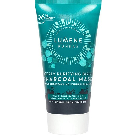 Lumene Puhdas Deeply Purifying Birch Charcoal Mask hĺbkovo čistiaca pleťová maska s dreveným uhlím pre zmiešanú a mastnú pleť 75 ml