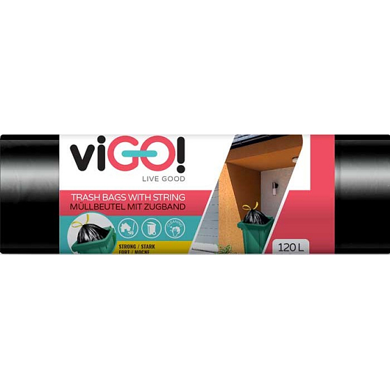 VIGO! Vrecia na odpad zaťahovacie čierne, 27 μ, 120 litrov 70 x 100 cm 10 kusov
