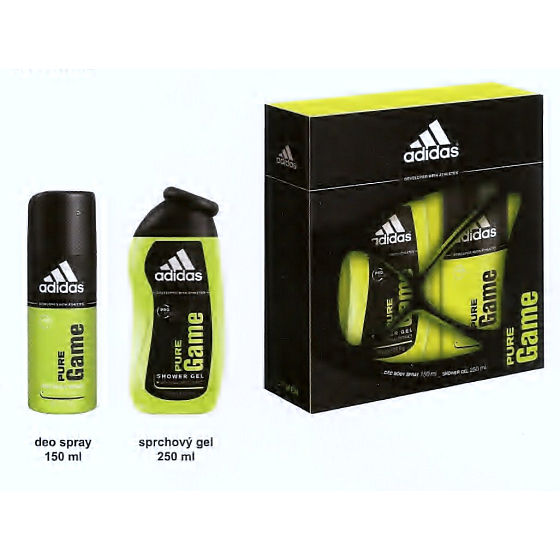 Adidas Pure Game dezodorant sprej 150 ml + sprchový gél 250 ml, pre mužov kozmetická sada