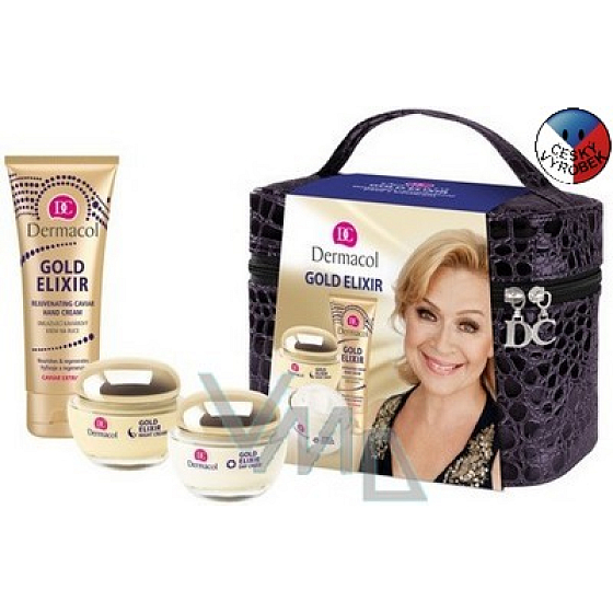 Dermacol Gold Elixir denný a nočný krém 2 x 50 ml, starostlivosť 75 ml + kufrík, kozmetická sada