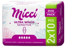 Micci Ultra Wings Sensitive intímne vložky s krídelkami Duo 2 x 10 kusov