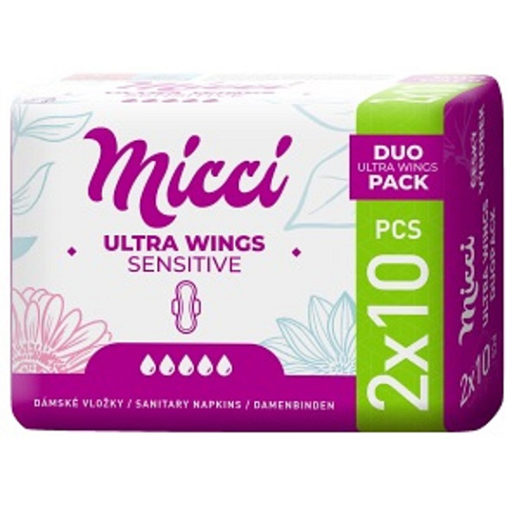 Micci Ultra Wings Sensitive intímne vložky s krídelkami Duo 2 x 10 kusov