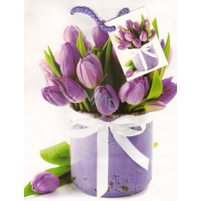 Nekupto Darčeková papierová taška 23 x 18 x 10 cm Fialové tulipány 1 kus 757 02 BM