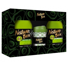 Nature Box Avokádo Regeneračný sprchový gél so 100% za studena lisovaným olejom, vhodné pre vegánov 385 ml + telové mlieko 385 ml + termohrnček, kozmetická sada
