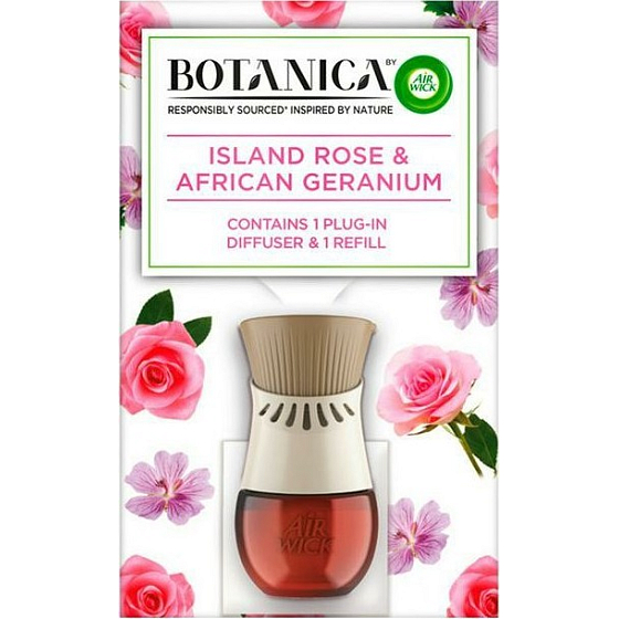 Air Wick Botanica Exotická ruža a africká pelargónia elektrický osviežovač komplet 19 ml
