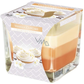 Bispol Vanilla Cupcake - Vanilkový košíček trojfarebná vonná sviečka sklo, doba horenia 32 hodín 170 g