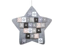 Adventný kalendár z plsti sivá hviezda 70 cm