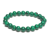 Malachitový náramok elastický, guľôčka 8 mm / 16 - 17 cm, syntetický kameň želania