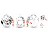 Strieborný 925 šarm Disney Minnie Mouse & Mickey Mouse Padlock - večná láska, korálik na náramok