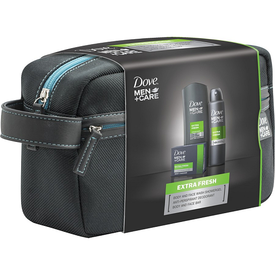 Dove Men + Care Extra Fresh sprchový gel 250 ml + antiperspirant sprej 150 ml + toaletné mydlo 90 g + Etue, kozmetická sada