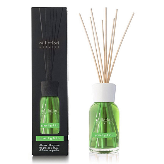 Millefiori Milano Natural Green Fig & Iris - Zelený figa a Kosatec Difuzér 100 ml + 7 stebiel v dĺžke 25 cm do menších priestorov vydrží 5-6 týždňov
