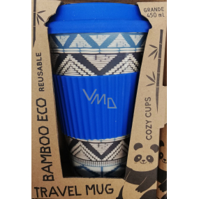 Cozy Time Bamboo Eco Tribal bambusový ekologický termohrnček + silikónové viečko modrý 450 ml