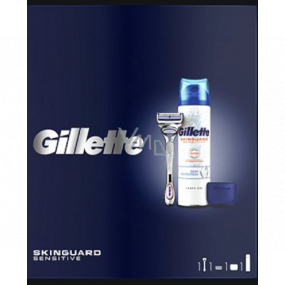 Gillette SkinGuard holiaci strojček + náhradné hlavice 1 kus + gél na holenie 200 ml + háčik na holiaci strojček, kozmetická sada pre mužov