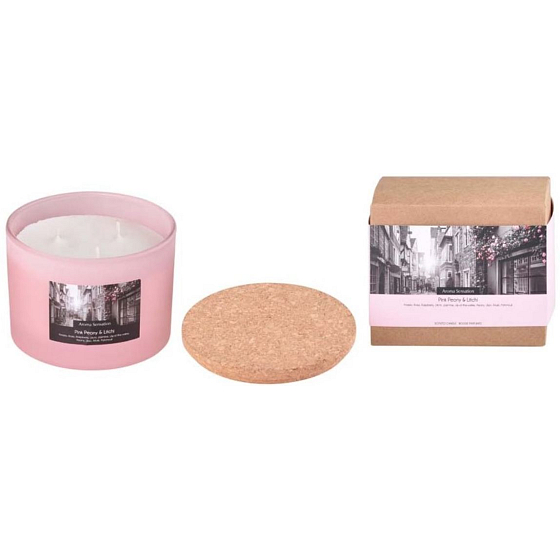 Arome Aróma Sensation Pink Peony & Litchi vonná sviečka v skle s korkovým viečkom 100 x 80 mm 3 knôty