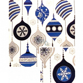 Nekupto Vianočný baliaci papier na darčeky 70 x 1000 cm Biely s modrými a striebornými ozdobami