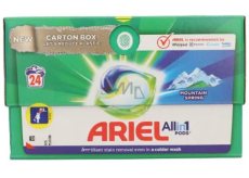 Ariel All in1 Pods Gélové kapsuly Mountain Spring na pranie bielej a svetlej bielizne dlhotrvajúca vôňa 24 kusov