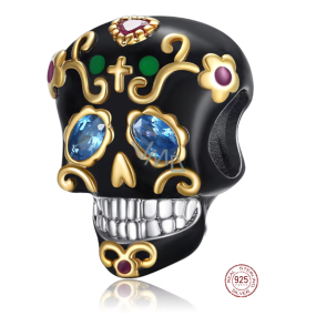 Charm Striebro 925 Lebka čierna a zlatý kríž, korálka na náramok Halloween