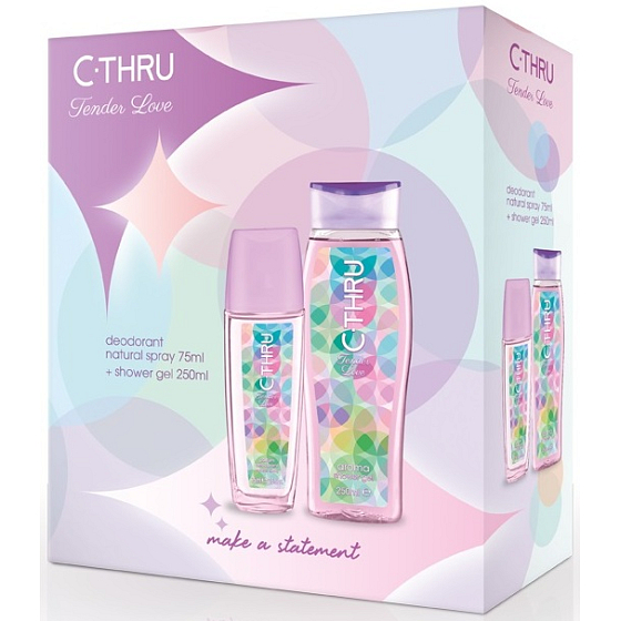C-Thru Tender Love parfumovaný dezodorant 75 ml + sprchový gél 250 ml, kozmetická sada pre ženy