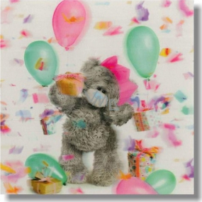 Me to You Blahoželania do obálky 3D Medveď s balónikmi a korunou 15,5 x 15,5 cm