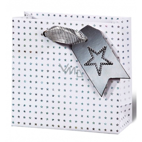 BSB Luxusná darčeková papierová taška 14,5 x 15 x 6 cm Vianočné holografické hviezdy VDT 412 - CD