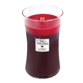 Woodwick Trilogy Sun Ripened Berries - Letné bobule vonná sviečka s dreveným knôtom a viečkom sklo veľká 609 g