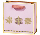 BSB Luxusná darčeková papierová taška 14,5 x 15 x 6 cm Vianočné ružová so zlatými vločkami VDT 447 CD