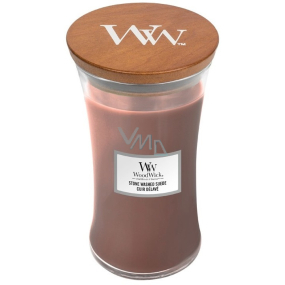 Woodwick Stone Washed Suede - sprané semiš vonná sviečka s dreveným knôtom a viečkom sklo veľká 609 g