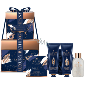 Grace Cole Golden Embers & Cashmere umývací gél 50 ml + krém na ruky a nechty 2 x 50 ml + perly do kúpeľa 80 g + umývacia huba, kozmetická sada pre ženy