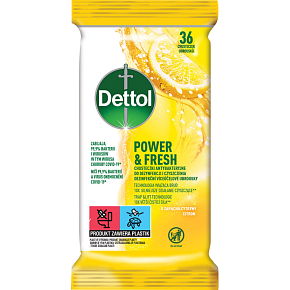 Dettol Power & Fresh dezinfekčné viacúčelové utierky citrón 36 ks