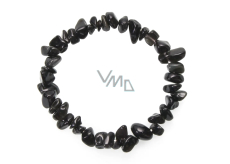 Obsidián čierny náramok elastický sekaný prírodný kameň 19 cm, záchranný kameň