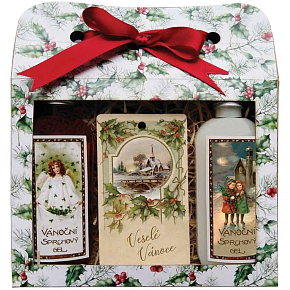 Bohemia Gifts Vianočný darčekový set sprchové gély 2× 100 ml + voňavá kartička jablko a škorica